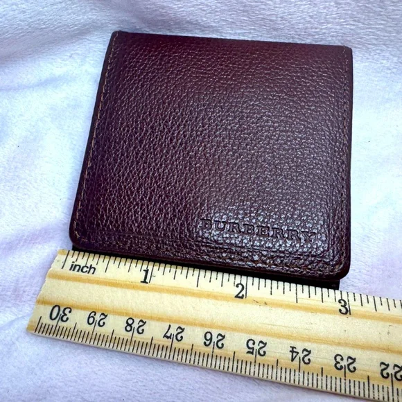 Burberry Coin Pouch | Brown Pebbled Leather | Nova Check Interior 3x3” - Picture 6 of 15